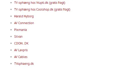 Liste over webshops som sælger vægbeslag til TV